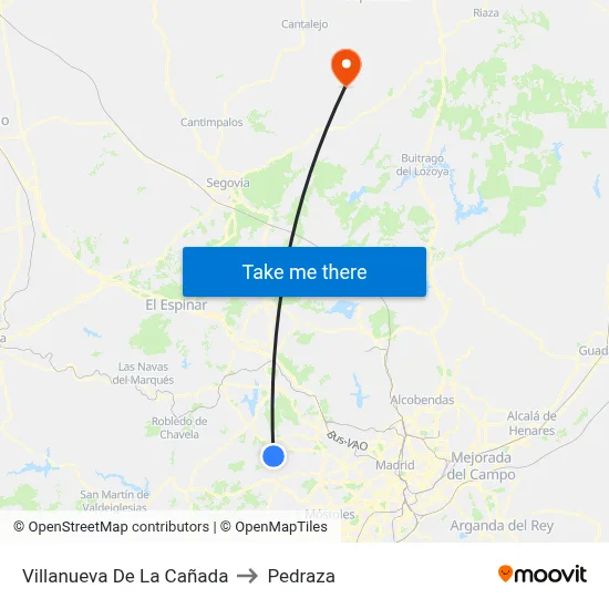 Villanueva De La Cañada to Pedraza map