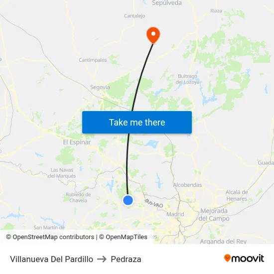 Villanueva Del Pardillo to Pedraza map
