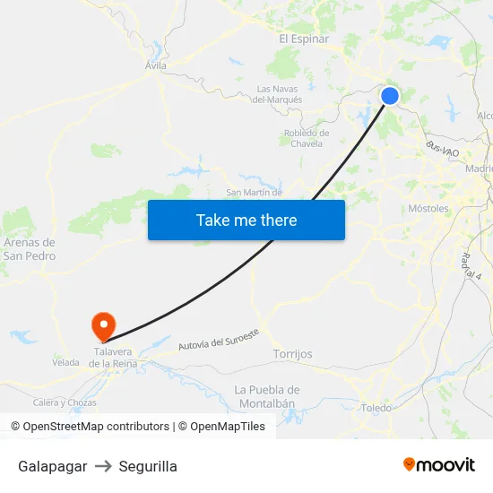 Galapagar to Segurilla map