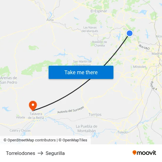 Torrelodones to Segurilla map