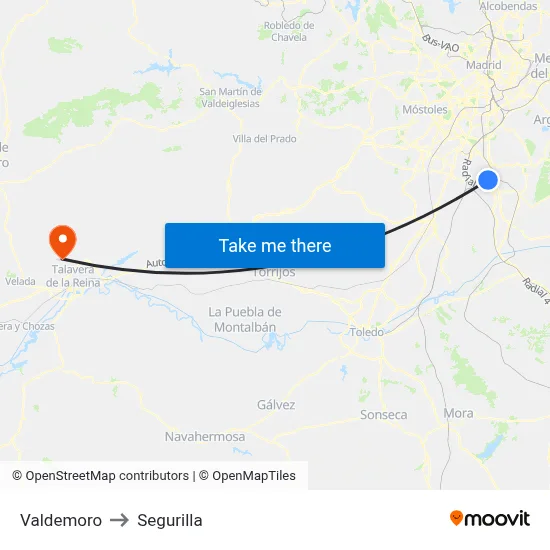 Valdemoro to Segurilla map