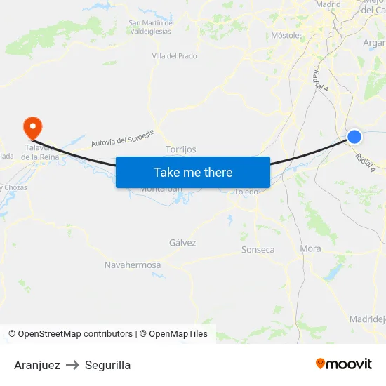 Aranjuez to Segurilla map