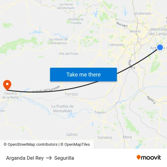 Arganda Del Rey to Segurilla map