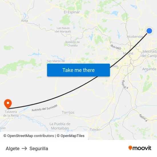 Algete to Segurilla map