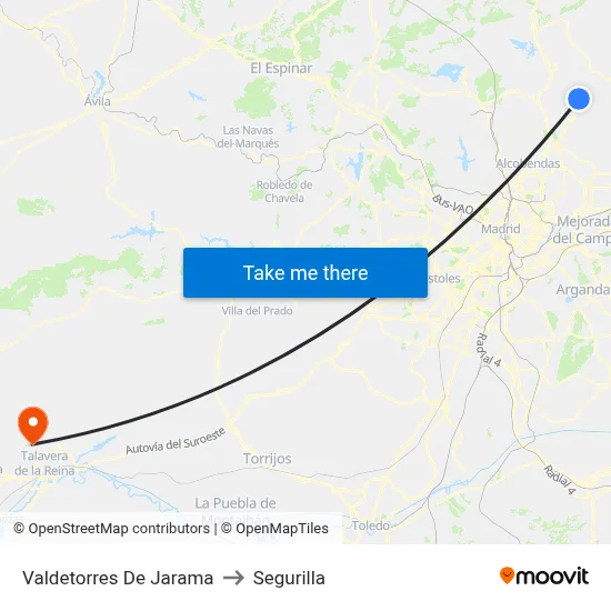Valdetorres De Jarama to Segurilla map