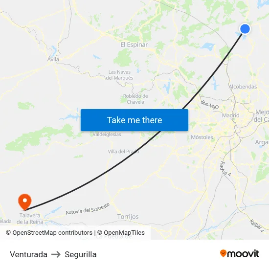 Venturada to Segurilla map