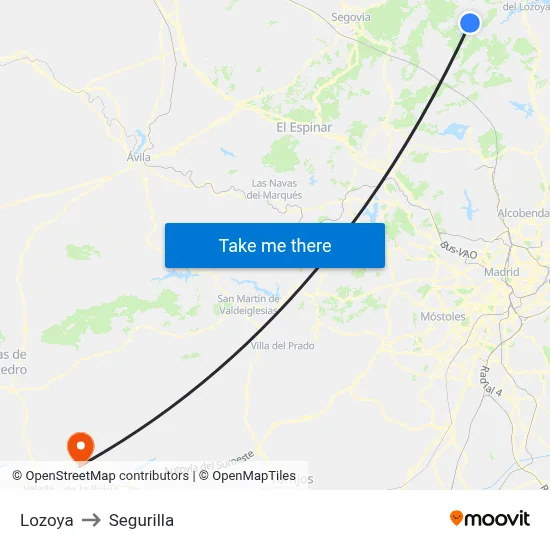 Lozoya to Segurilla map