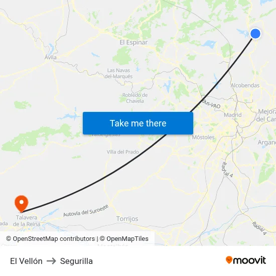 El Vellón to Segurilla map