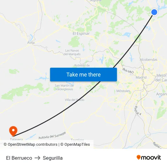 El Berrueco to Segurilla map