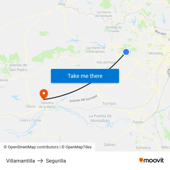 Villamantilla to Segurilla map