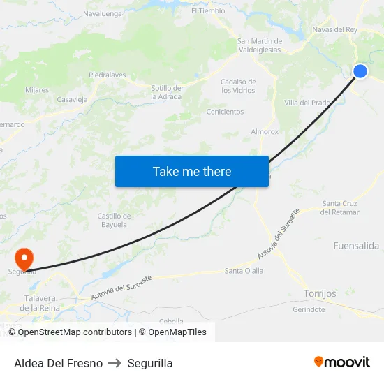 Aldea Del Fresno to Segurilla map
