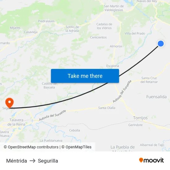 Méntrida to Segurilla map
