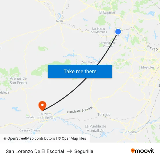 San Lorenzo De El Escorial to Segurilla map