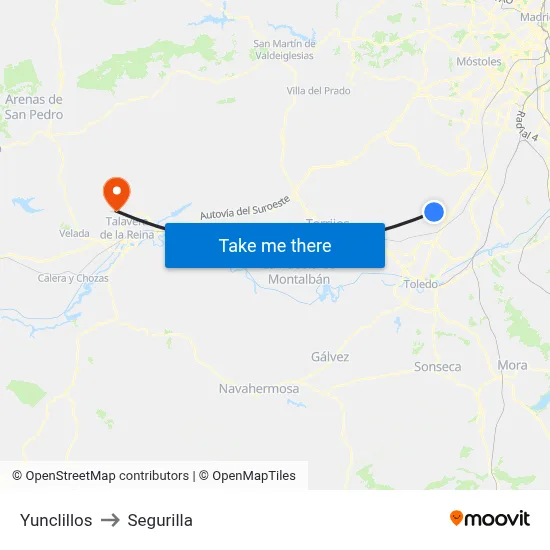 Yunclillos to Segurilla map