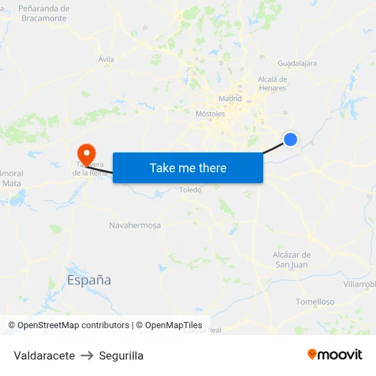 Valdaracete to Segurilla map