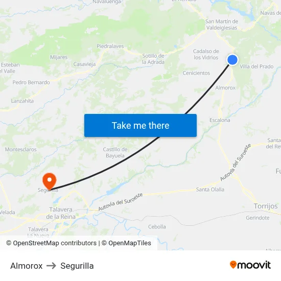 Almorox to Segurilla map
