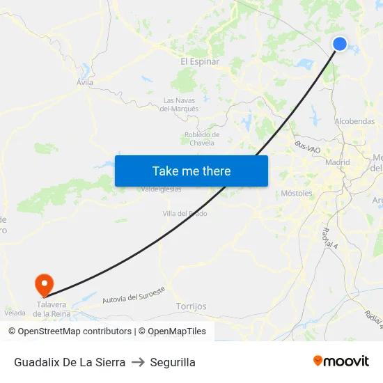 Guadalix De La Sierra to Segurilla map