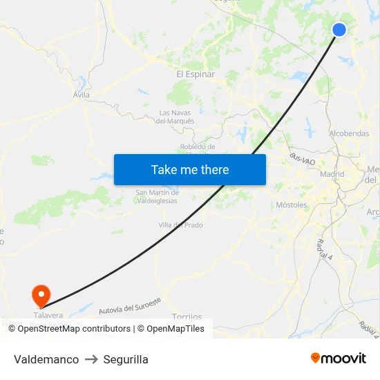 Valdemanco to Segurilla map