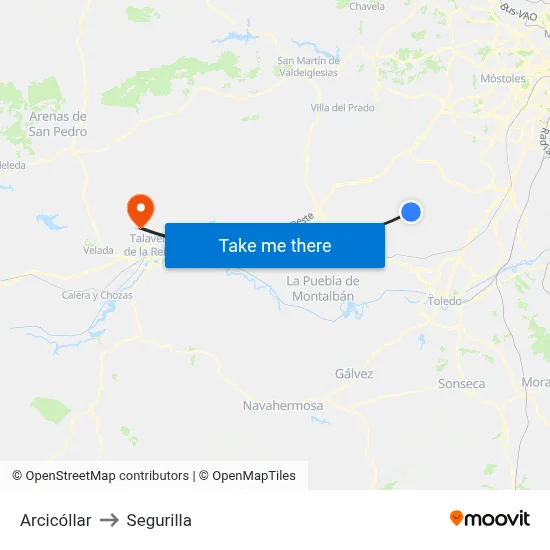 Arcicóllar to Segurilla map
