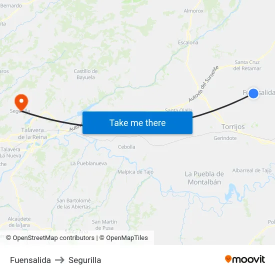 Fuensalida to Segurilla map