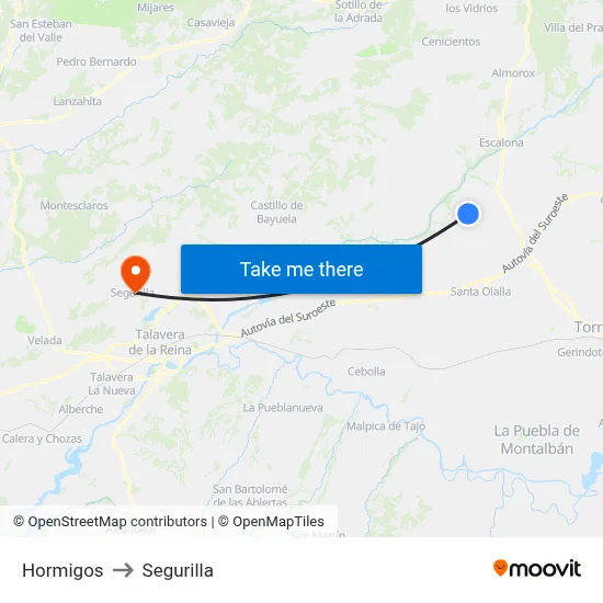 Hormigos to Segurilla map