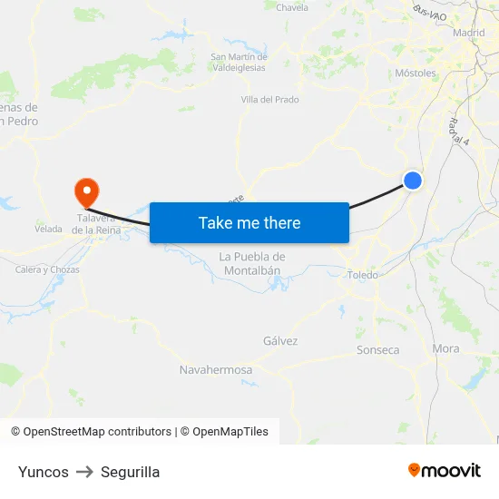 Yuncos to Segurilla map
