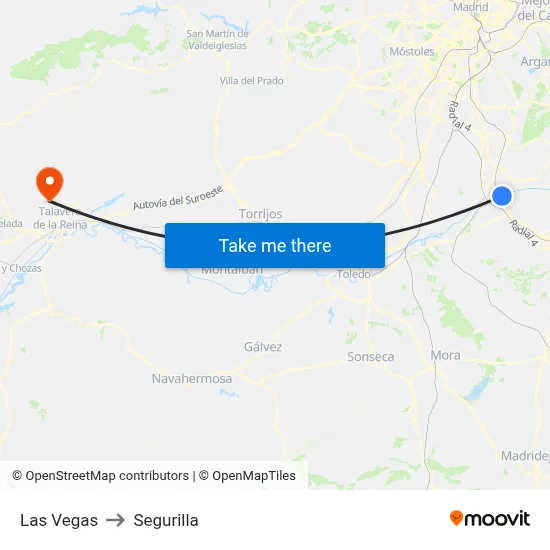 Las Vegas to Segurilla map