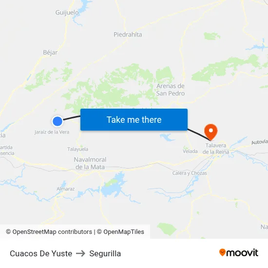 Cuacos De Yuste to Segurilla map
