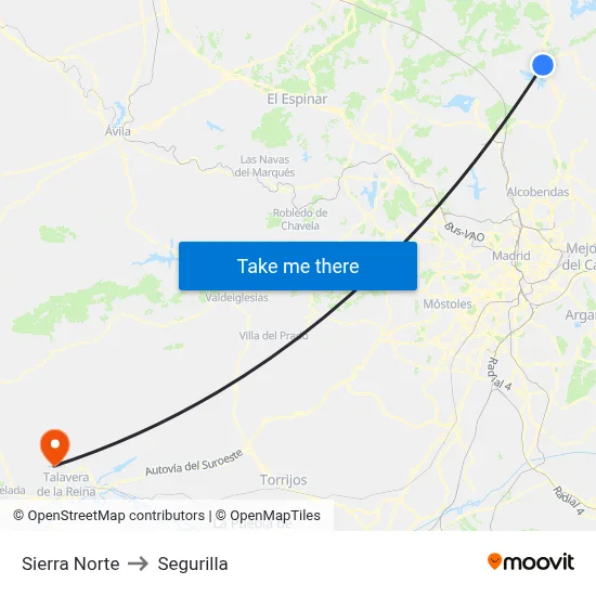 Sierra Norte to Segurilla map