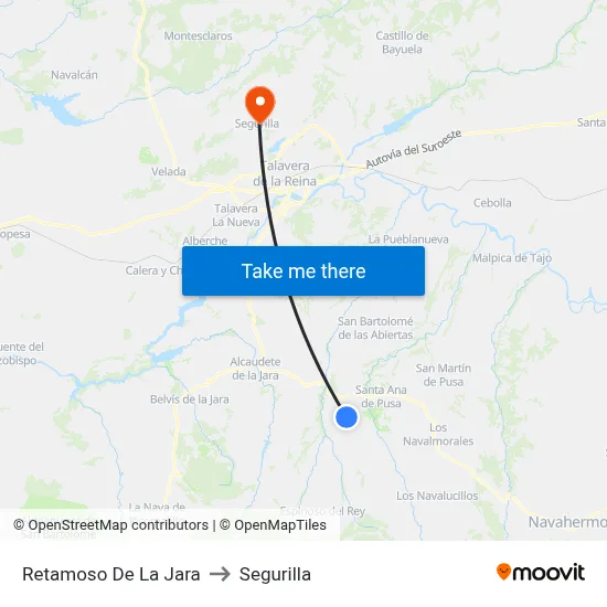 Retamoso De La Jara to Segurilla map