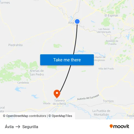 Ávila to Segurilla map