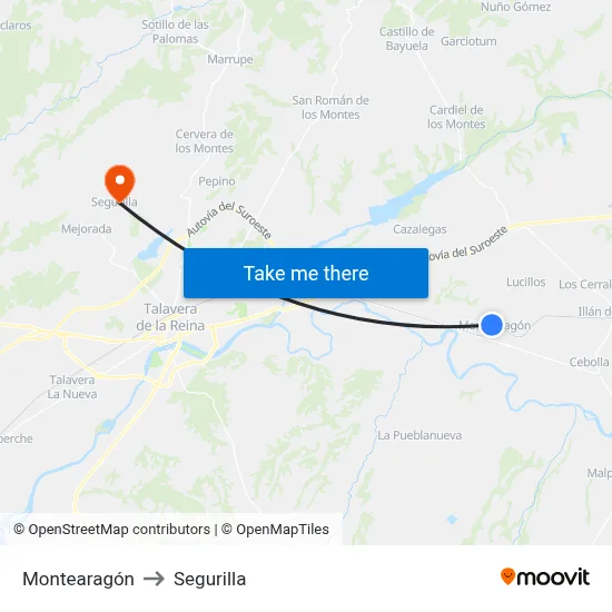 Montearagón to Segurilla map