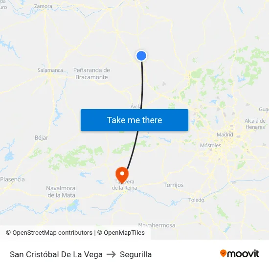 San Cristóbal De La Vega to Segurilla map