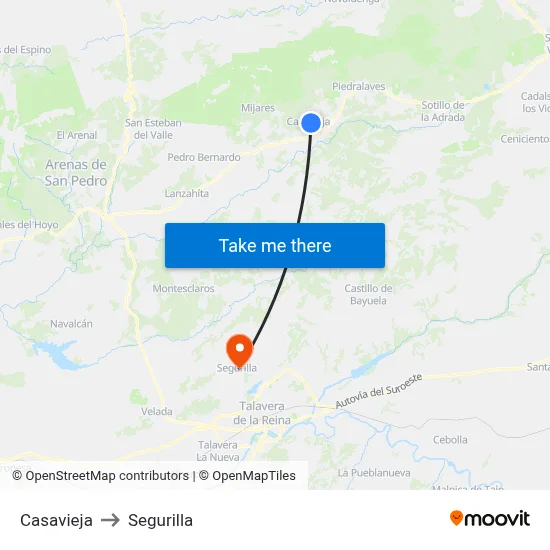 Casavieja to Segurilla map
