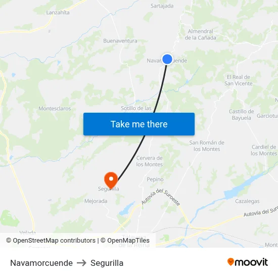 Navamorcuende to Segurilla map