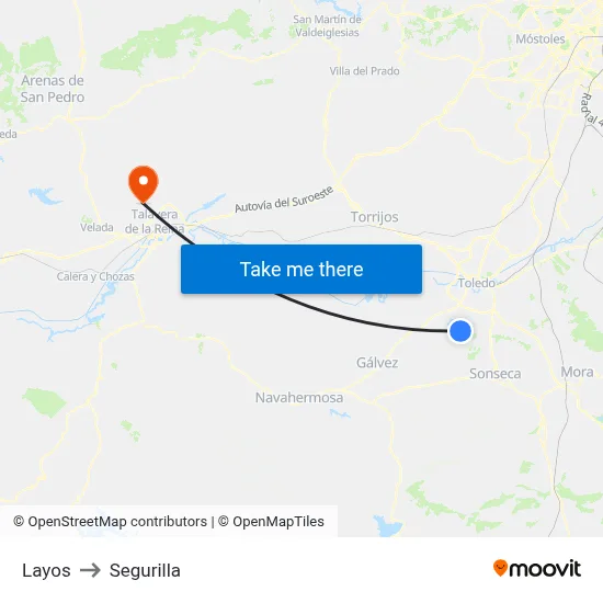 Layos to Segurilla map