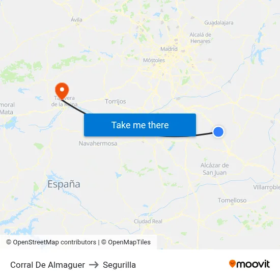 Corral De Almaguer to Segurilla map