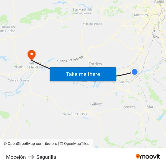 Mocejón to Segurilla map