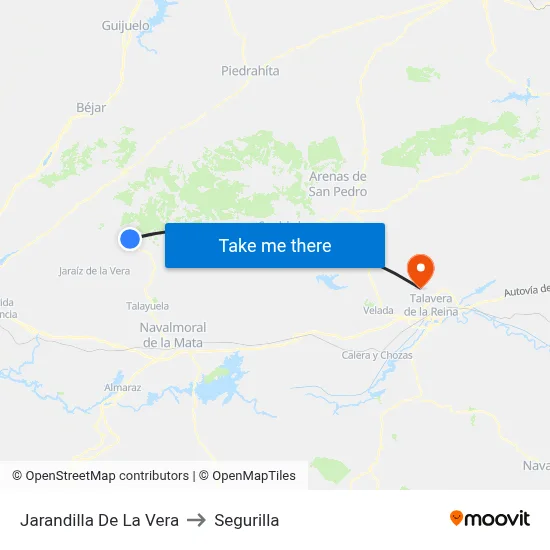 Jarandilla De La Vera to Segurilla map