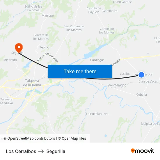Los Cerralbos to Segurilla map
