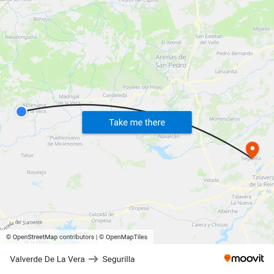 Valverde De La Vera to Segurilla map
