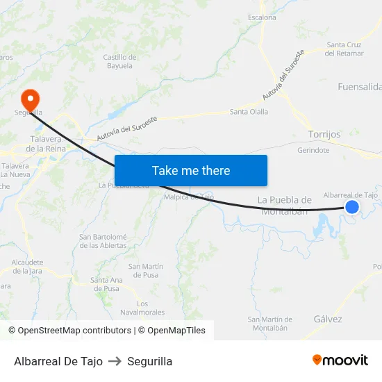 Albarreal De Tajo to Segurilla map