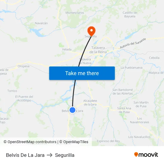 Belvís De La Jara to Segurilla map