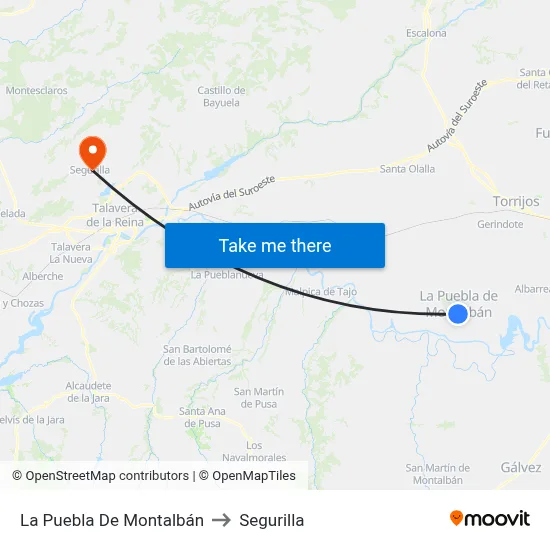 La Puebla De Montalbán to Segurilla map