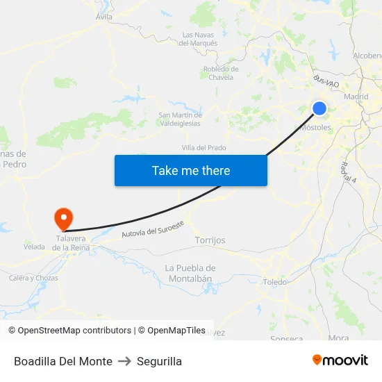 Boadilla Del Monte to Segurilla map