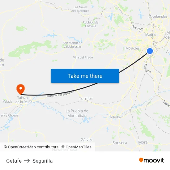 Getafe to Segurilla map
