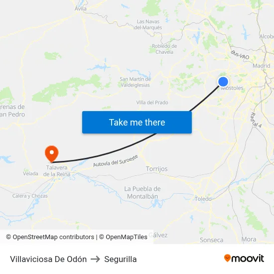 Villaviciosa De Odón to Segurilla map