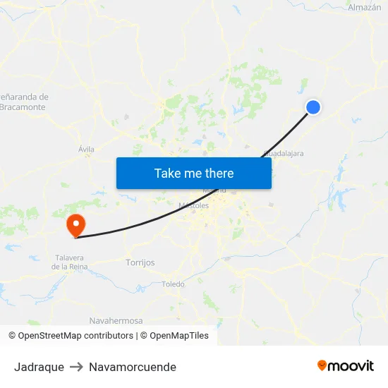 Jadraque to Navamorcuende map