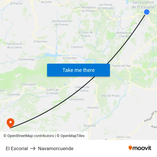 El Escorial to Navamorcuende map