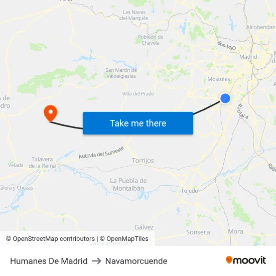 Humanes De Madrid to Navamorcuende map